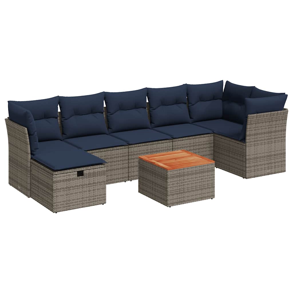 Set Divano da Giardino 8 pz con Cuscini Grigio in Polyrattan | homemem39