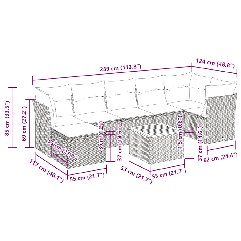 Set Divano da Giardino 8 pz con Cuscini Grigio in Polyrattan | homemem39