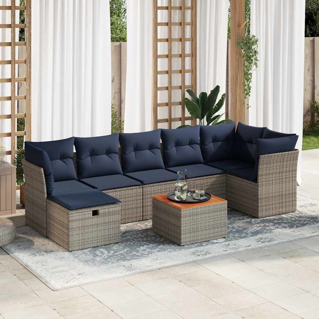 Set Divano da Giardino 8 pz con Cuscini Grigio in Polyrattan | homemem39