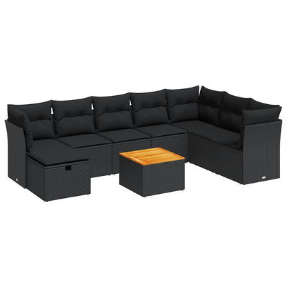 Set Divani da Giardino 9 pz con Cuscini Nero in Polyrattan | homemem39