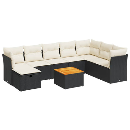 Set Divani da Giardino 9 pz con Cuscini Nero in Polyrattan - homemem39