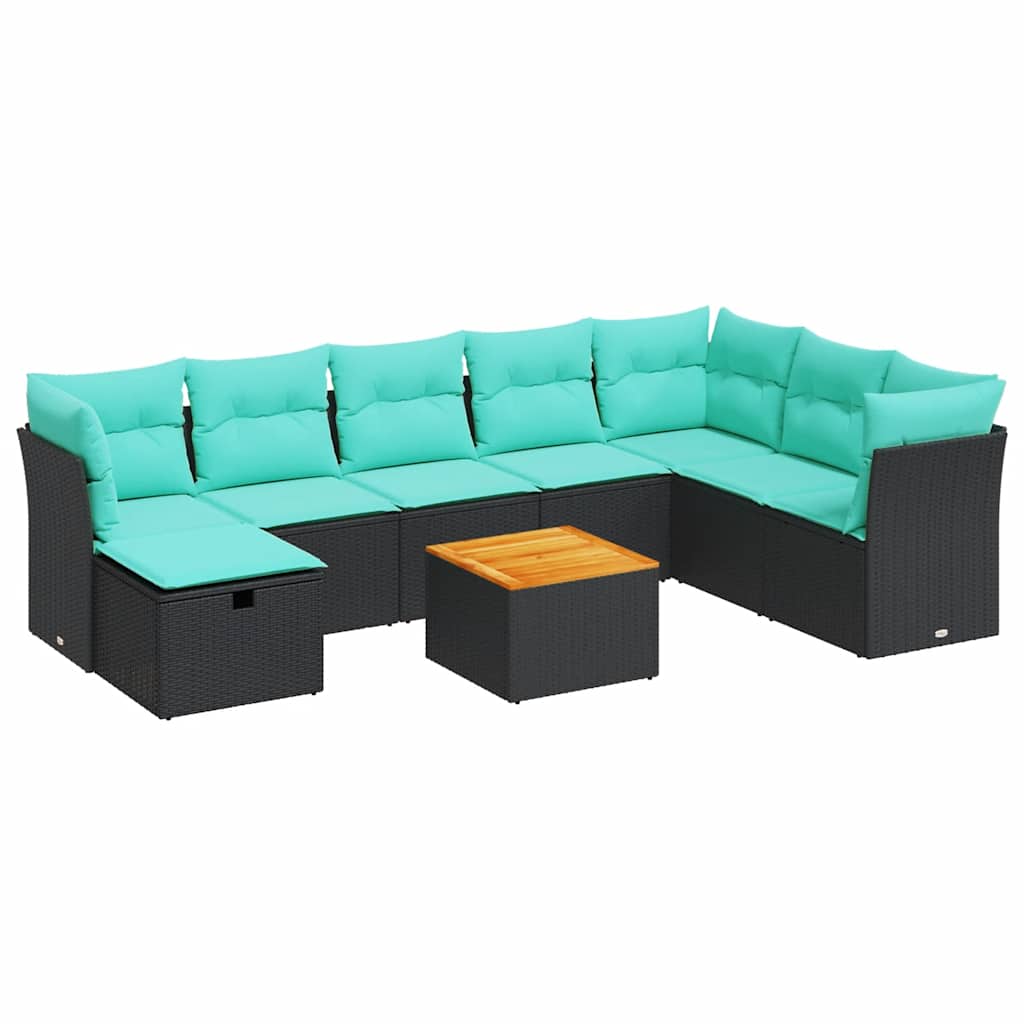 Set Divani da Giardino 9 pz con Cuscini Nero in Polyrattan | homemem39