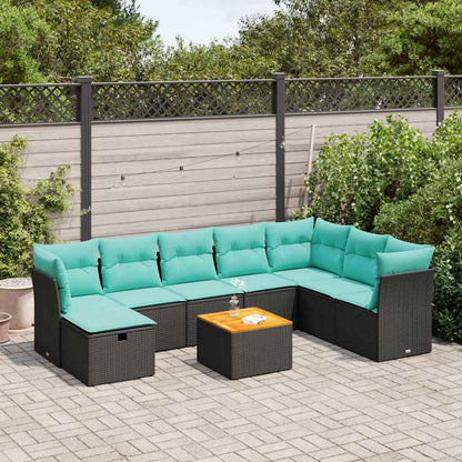 Set Divani da Giardino 9 pz con Cuscini Nero in Polyrattan | homemem39