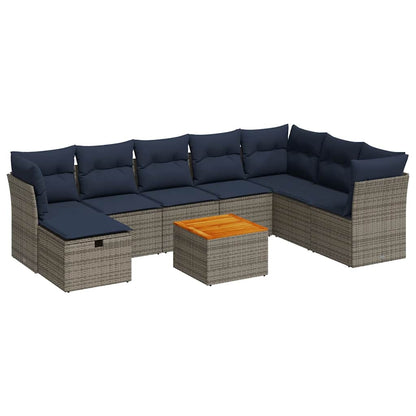 Set Divano da Giardino 9 pz con Cuscini Grigio in Polyrattan | homemem39