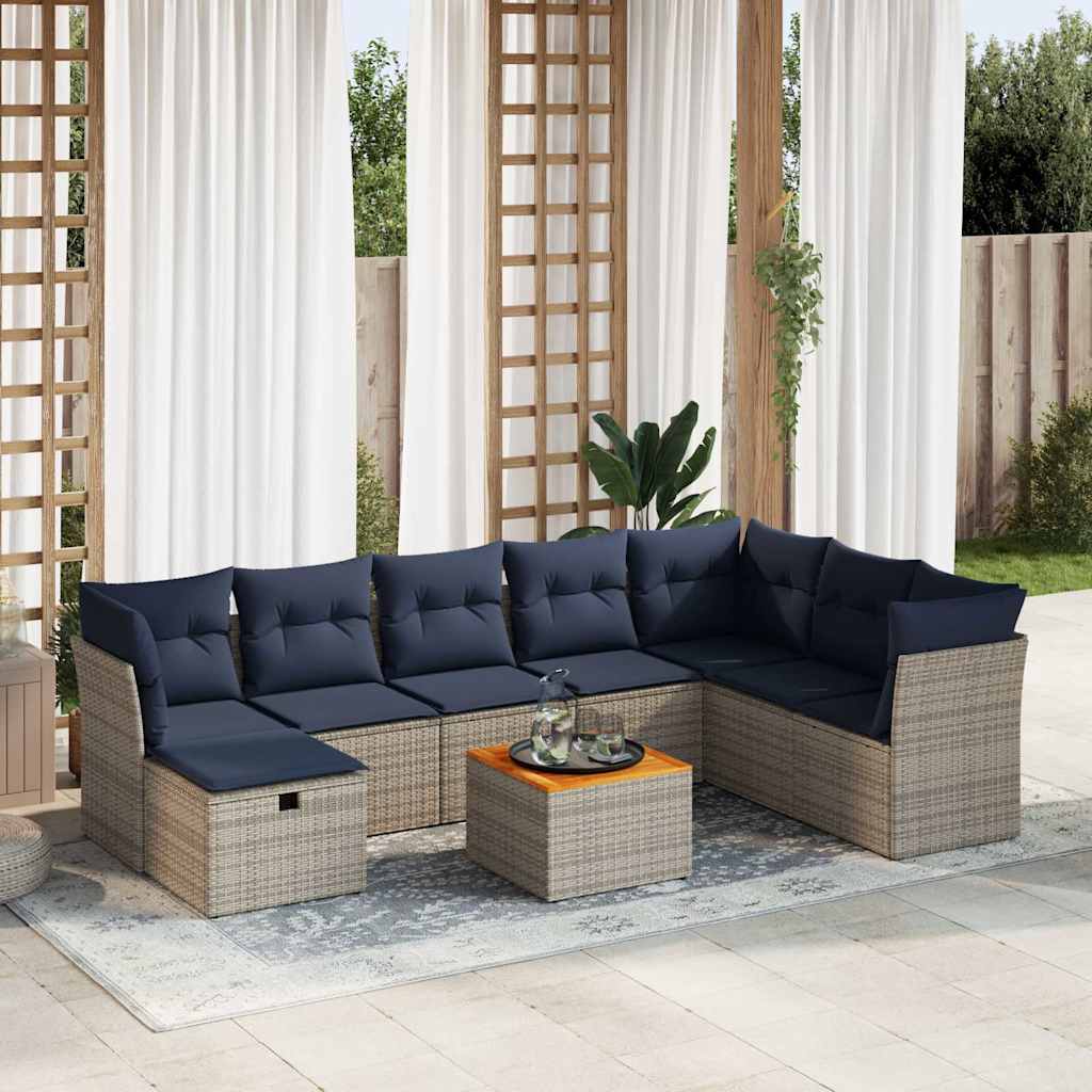 Set Divano da Giardino 9 pz con Cuscini Grigio in Polyrattan | homemem39