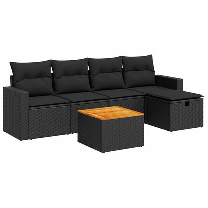 Set Divano da Giardino 6 pz con Cuscini Nero in Polyrattan | homemem39