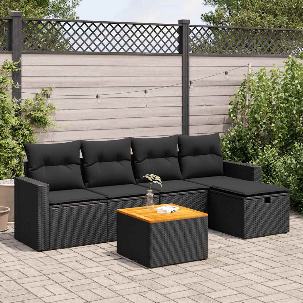 Set Divano da Giardino 6 pz con Cuscini Nero in Polyrattan | homemem39