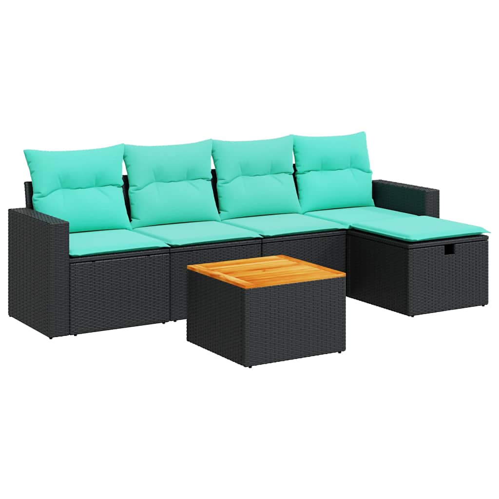 Set Divano da Giardino 6 pz con Cuscini Nero in Polyrattan | homemem39