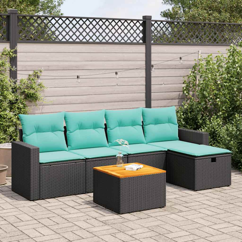 Set Divano da Giardino 6 pz con Cuscini Nero in Polyrattan | homemem39