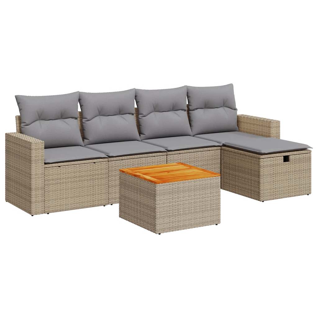 Set Divano da Giardino 6 pz con Cuscini Beige in Polyrattan - homemem39