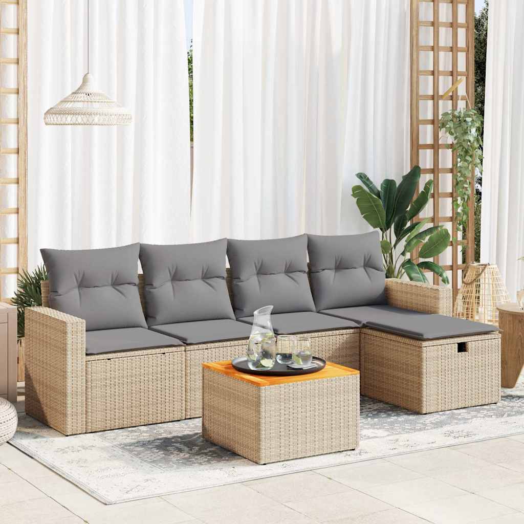 Set Divano da Giardino 6 pz con Cuscini Beige in Polyrattan - homemem39