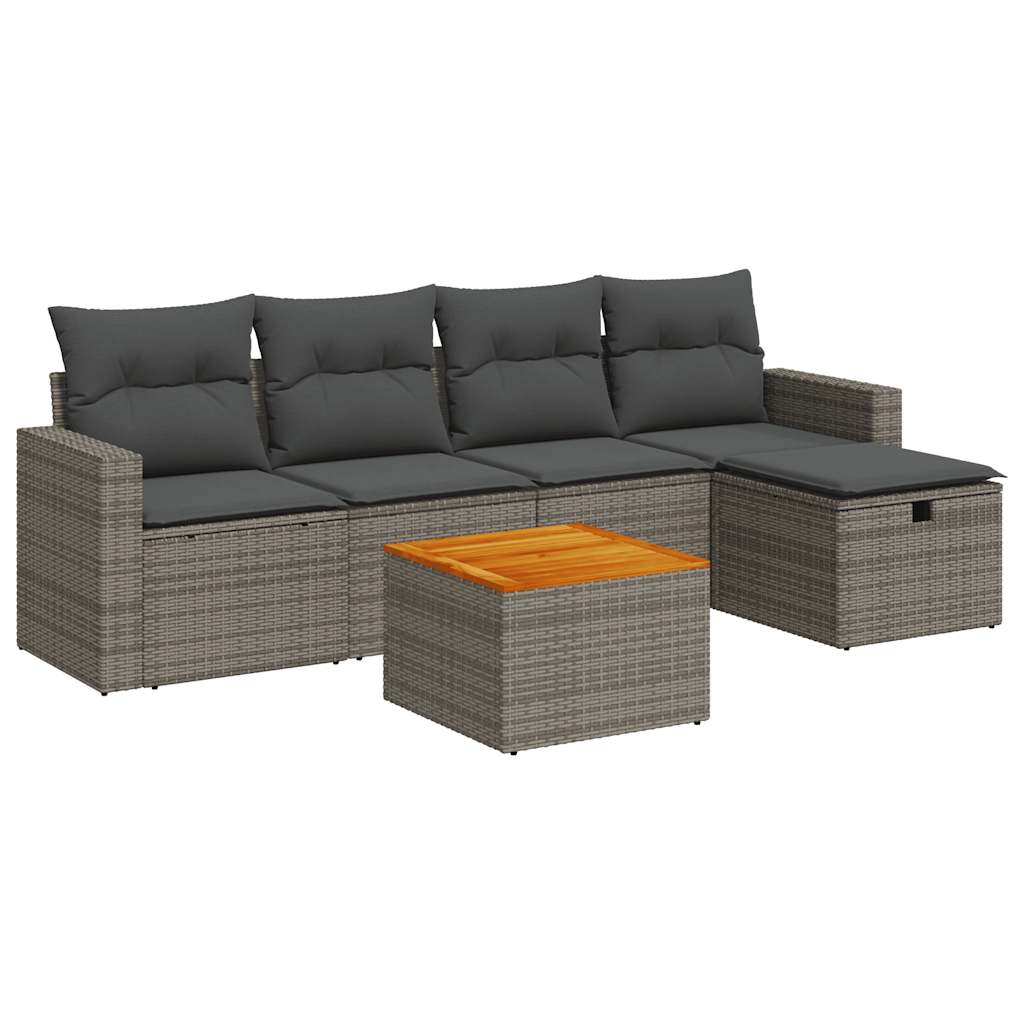 Set Divano da Giardino 6 pz con Cuscini Grigio in Polyrattan | homemem39