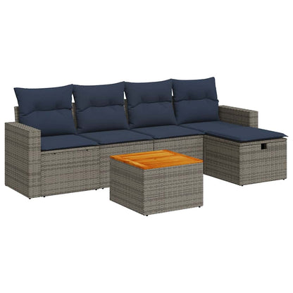 Set Divano da Giardino 6 pz con Cuscini Grigio in Polyrattan | homemem39