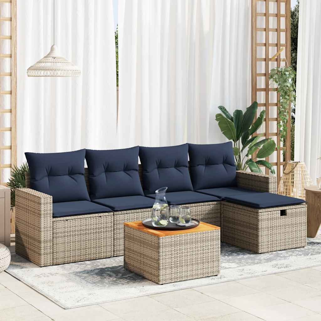 Set Divano da Giardino 6 pz con Cuscini Grigio in Polyrattan | homemem39