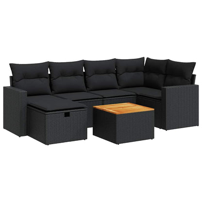Set Divani da Giardino con Cuscini 7pz Nero Polyrattan | homemem39