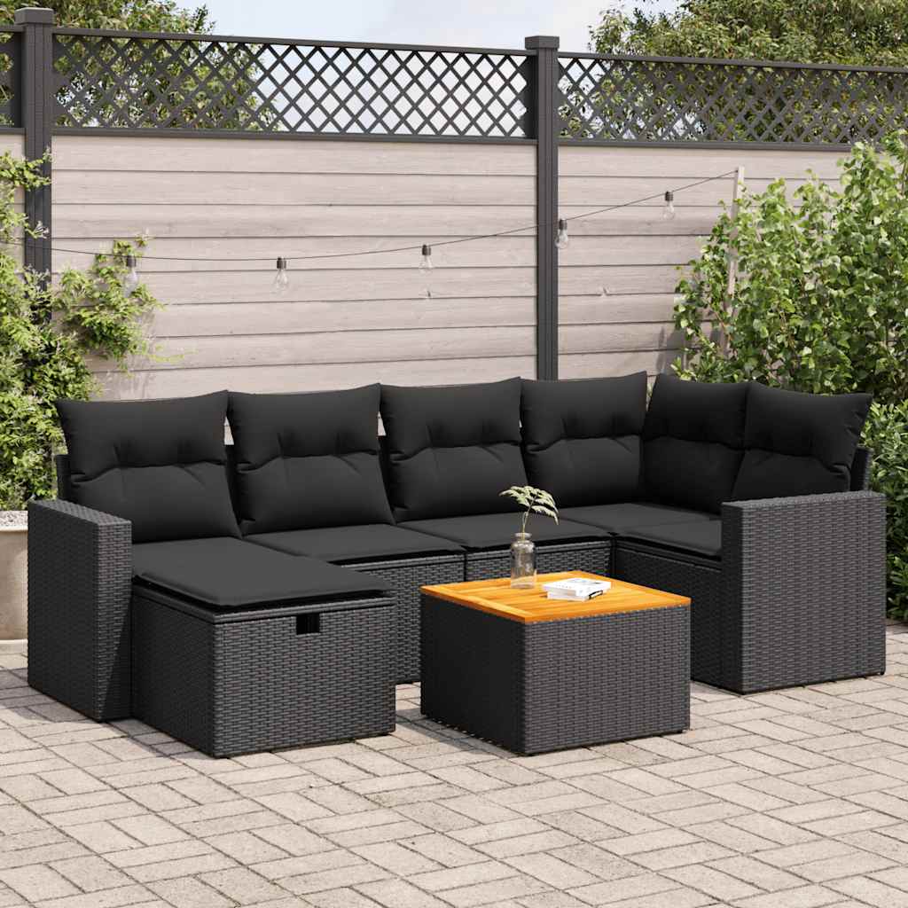 Set Divani da Giardino con Cuscini 7pz Nero Polyrattan | homemem39