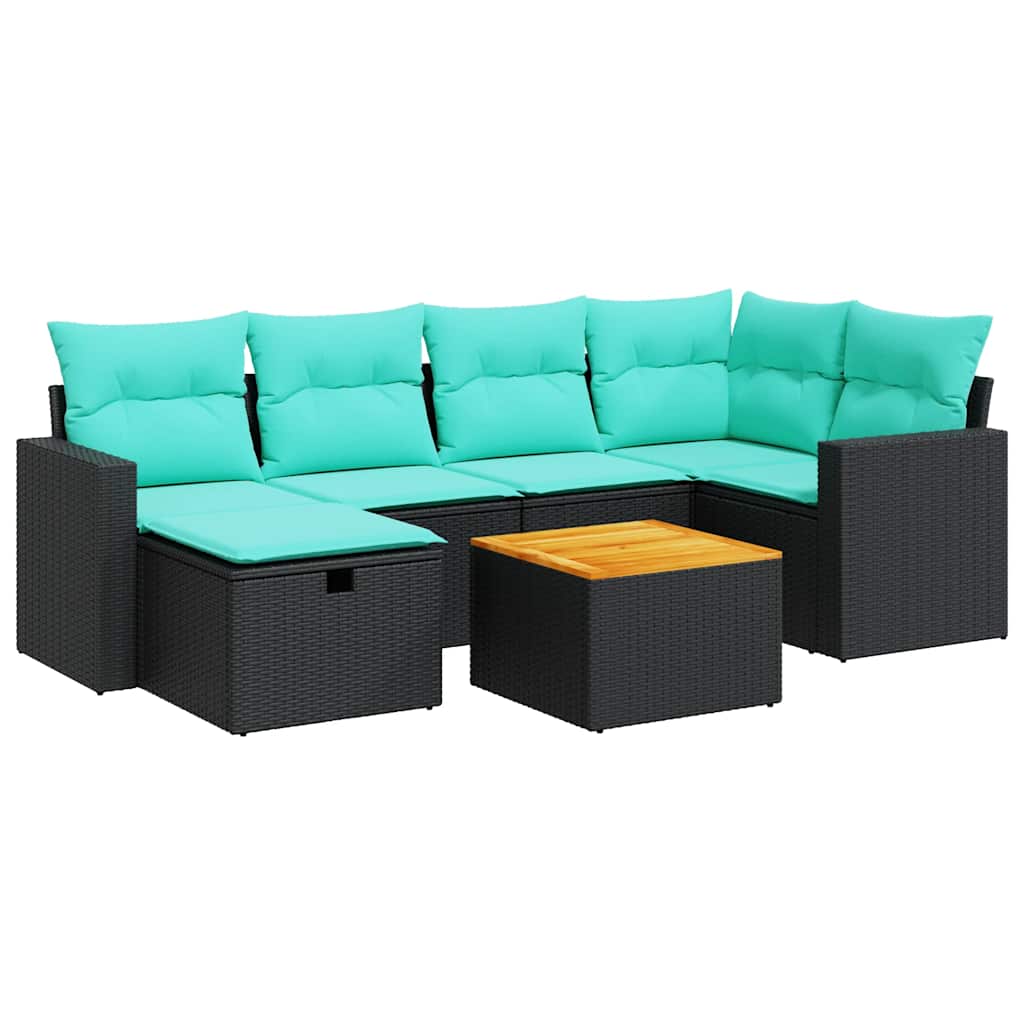 Set Divani da Giardino con Cuscini 7pz Nero Polyrattan | homemem39