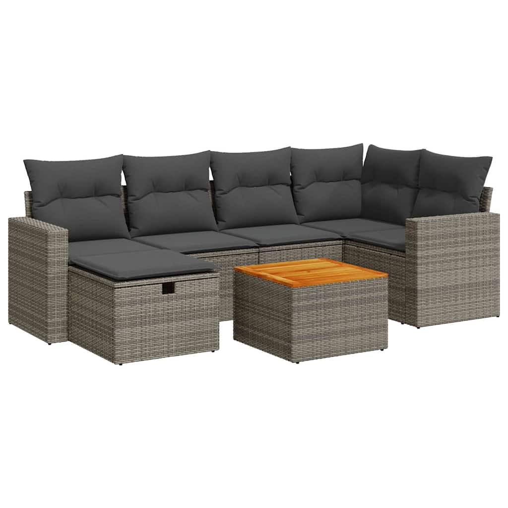 Set Divani da Giardino 7 pz con Cuscini Grigio in Polyrattan | homemem39