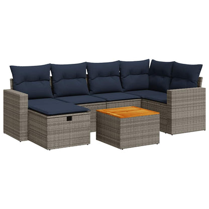 Set Divani da Giardino 7 pz con Cuscini Grigio in Polyrattan | homemem39