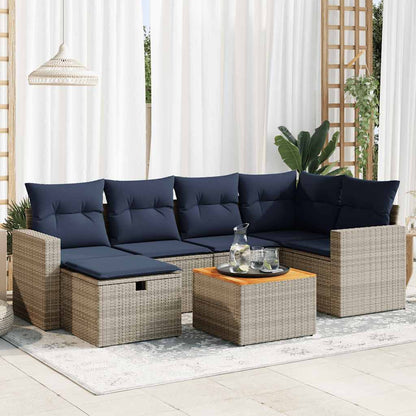 Set Divani da Giardino 7 pz con Cuscini Grigio in Polyrattan | homemem39