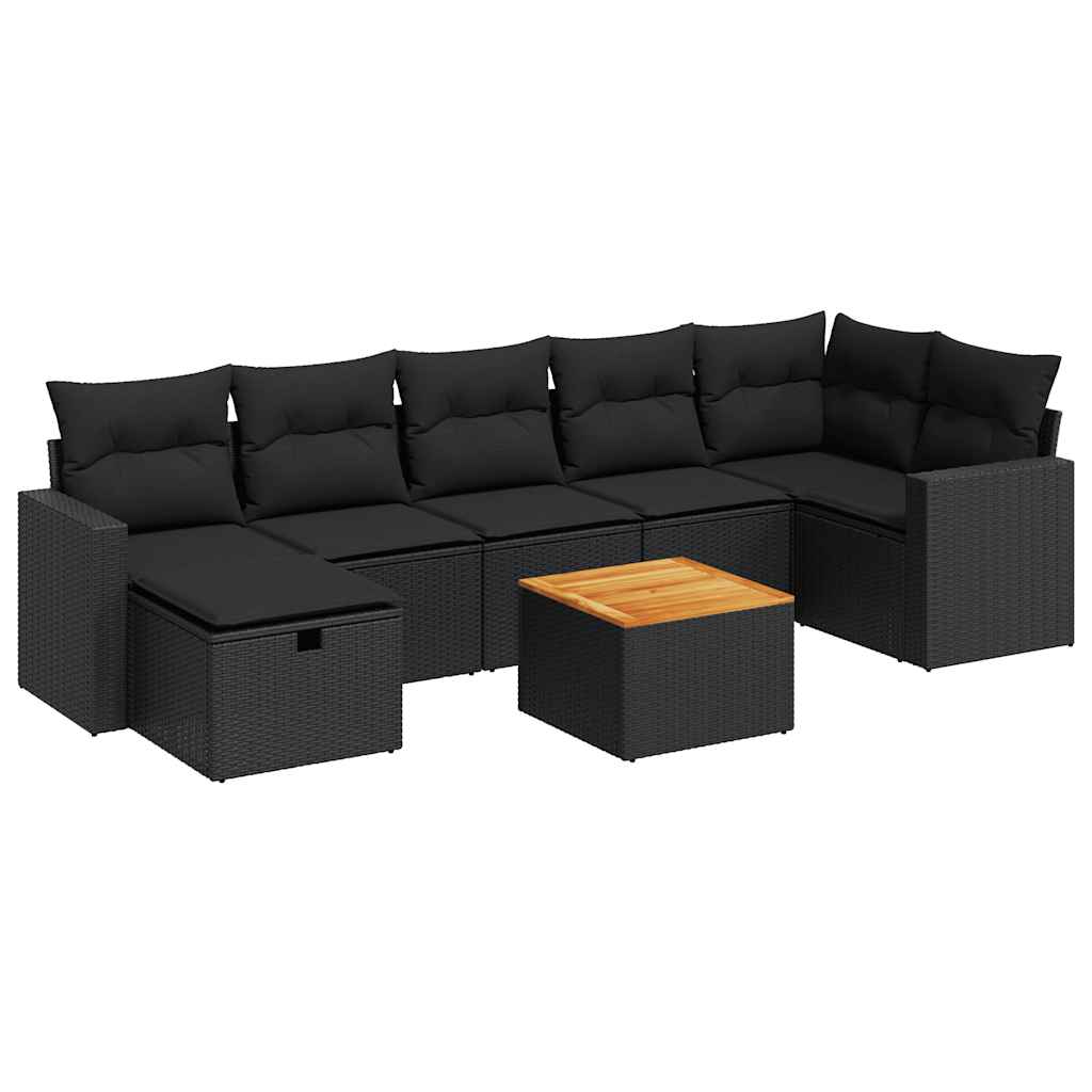 Set Divani da Giardino con Cuscini 8 pz Nero in Polyrattan
