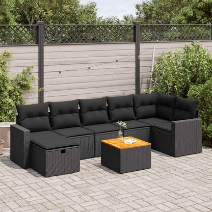 Set Divani da Giardino con Cuscini 8 pz Nero in Polyrattan | homemem39
