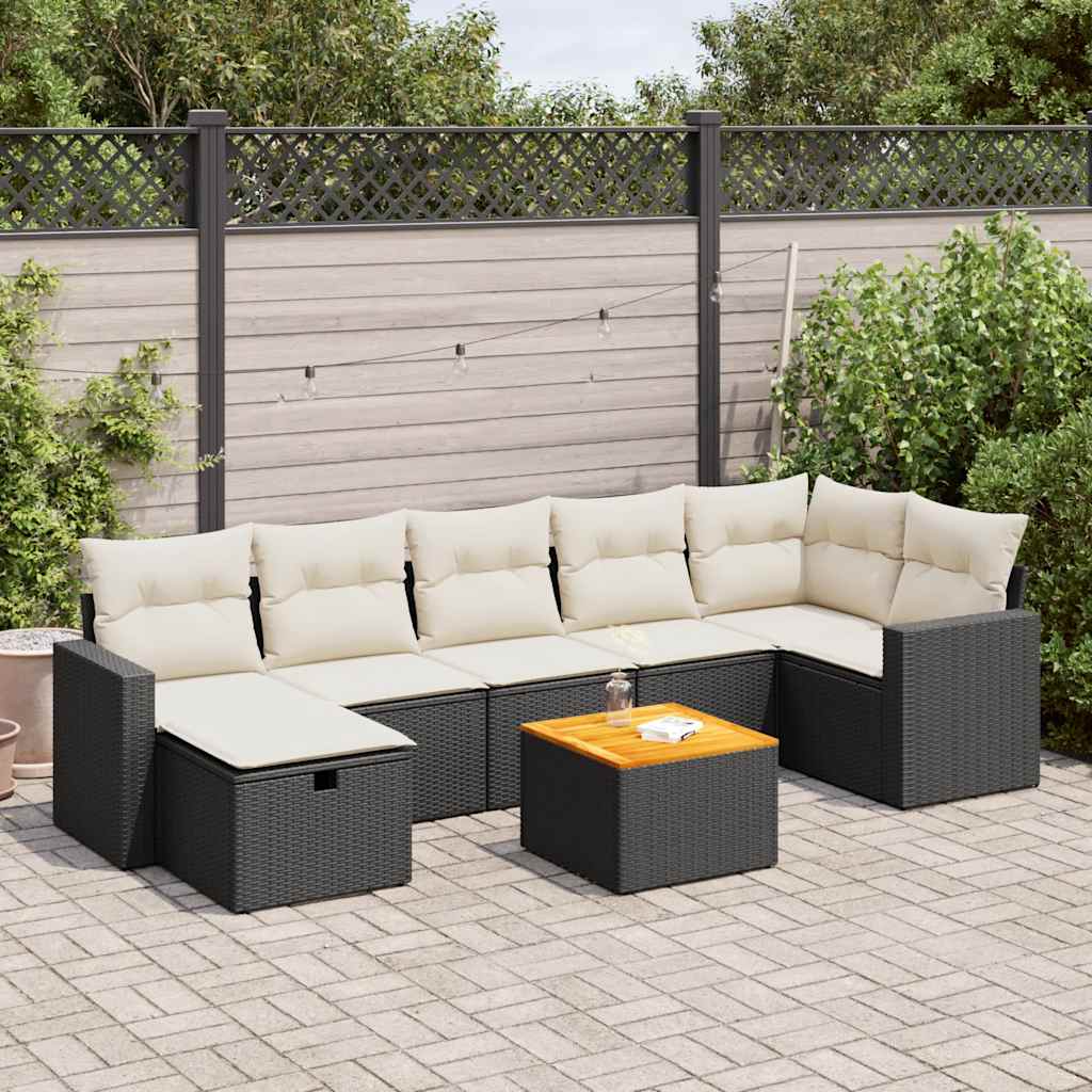 Set Divani da Giardino con Cuscini 8 pz Nero in Polyrattan