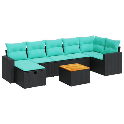 Set Divani da Giardino con Cuscini 8 pz Nero in Polyrattan