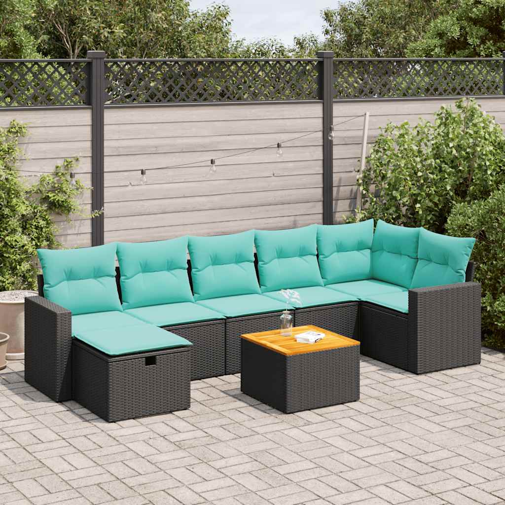 Set Divani da Giardino con Cuscini 8 pz Nero in Polyrattan | homemem39