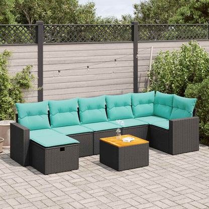 Set Divani da Giardino con Cuscini 8 pz Nero in Polyrattan