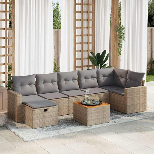 Set Divano da Giardino 8 pz con Cuscini Beige in Polyrattan