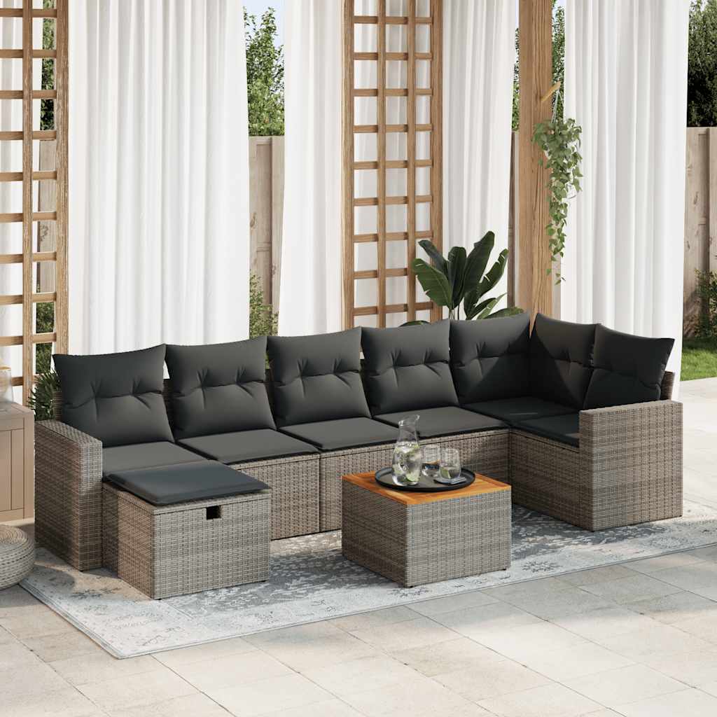 Set Divano da Giardino 8 pz con Cuscini Grigio in Polyrattan