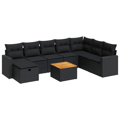 Set Divani da Giardino 9 pz con Cuscini Nero in Polyrattan | homemem39