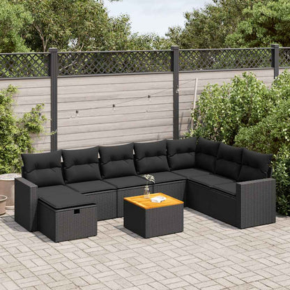 Set Divani da Giardino 9 pz con Cuscini Nero in Polyrattan | homemem39