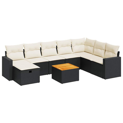 Set Divani da Giardino 9 pz con Cuscini Nero in Polyrattan