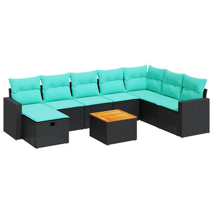 Set Divani da Giardino 9 pz con Cuscini Nero in Polyrattan | homemem39