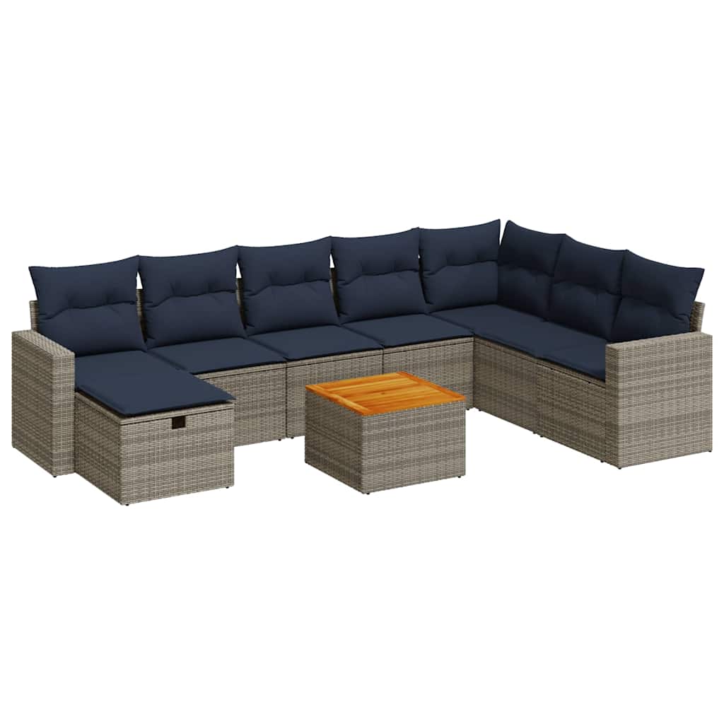 Set Divano da Giardino 9 pz con Cuscini Grigio in Polyrattan | homemem39