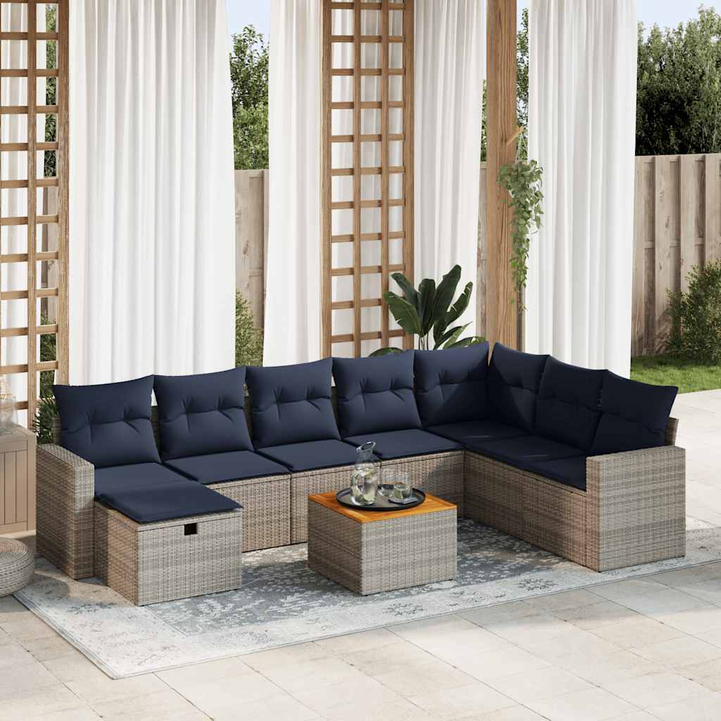 Set Divano da Giardino 9 pz con Cuscini Grigio in Polyrattan | homemem39