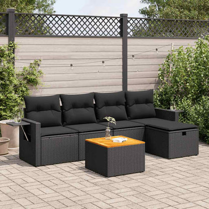 Set Divano da Giardino 6 pz con Cuscini Nero in Polyrattan | homemem39