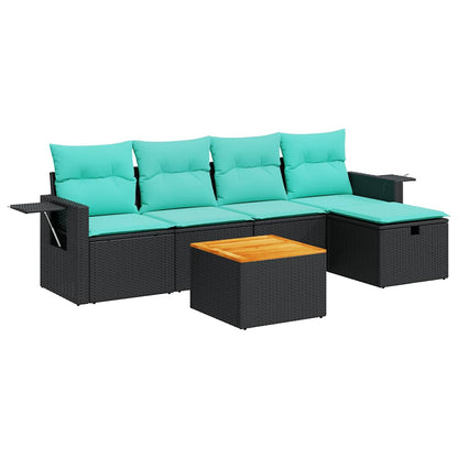Set Divano da Giardino 6 pz con Cuscini Nero in Polyrattan