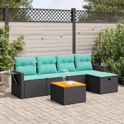Set Divano da Giardino 6 pz con Cuscini Nero in Polyrattan | homemem39