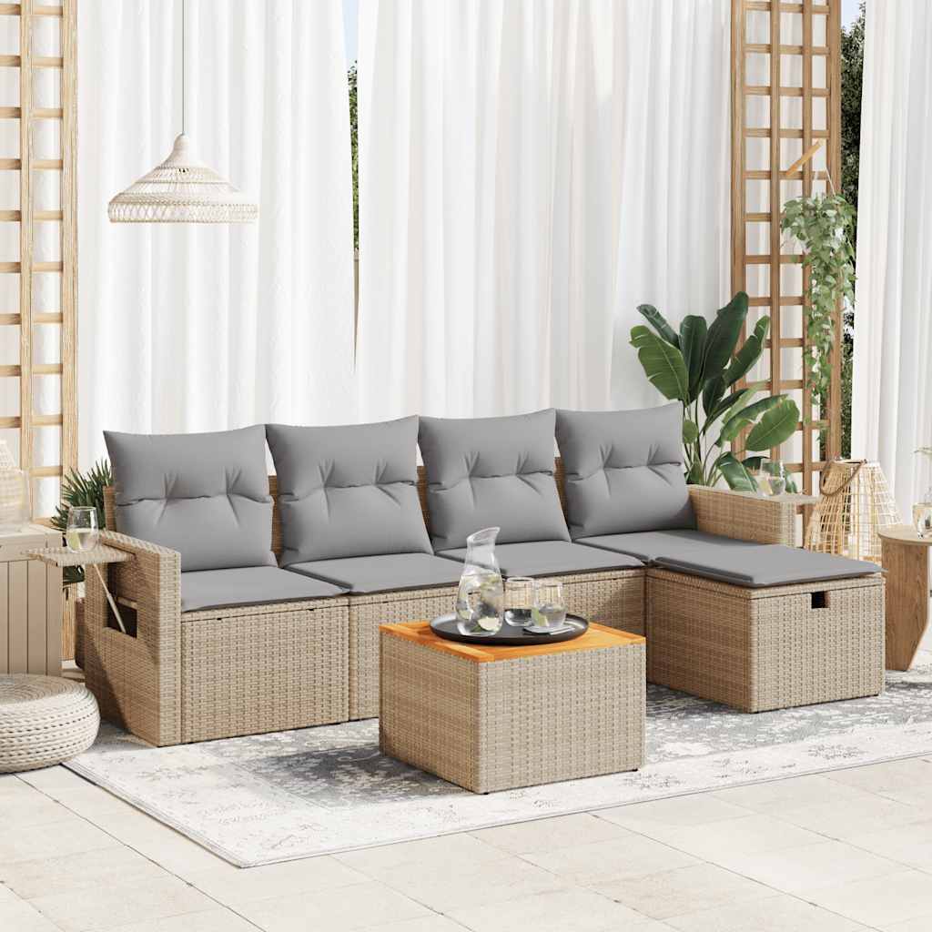Set Divano da Giardino 6 pz con Cuscini Beige in Polyrattan - homemem39