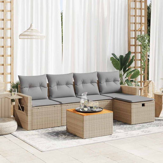 Set Divano da Giardino 6 pz con Cuscini Beige in Polyrattan - homemem39