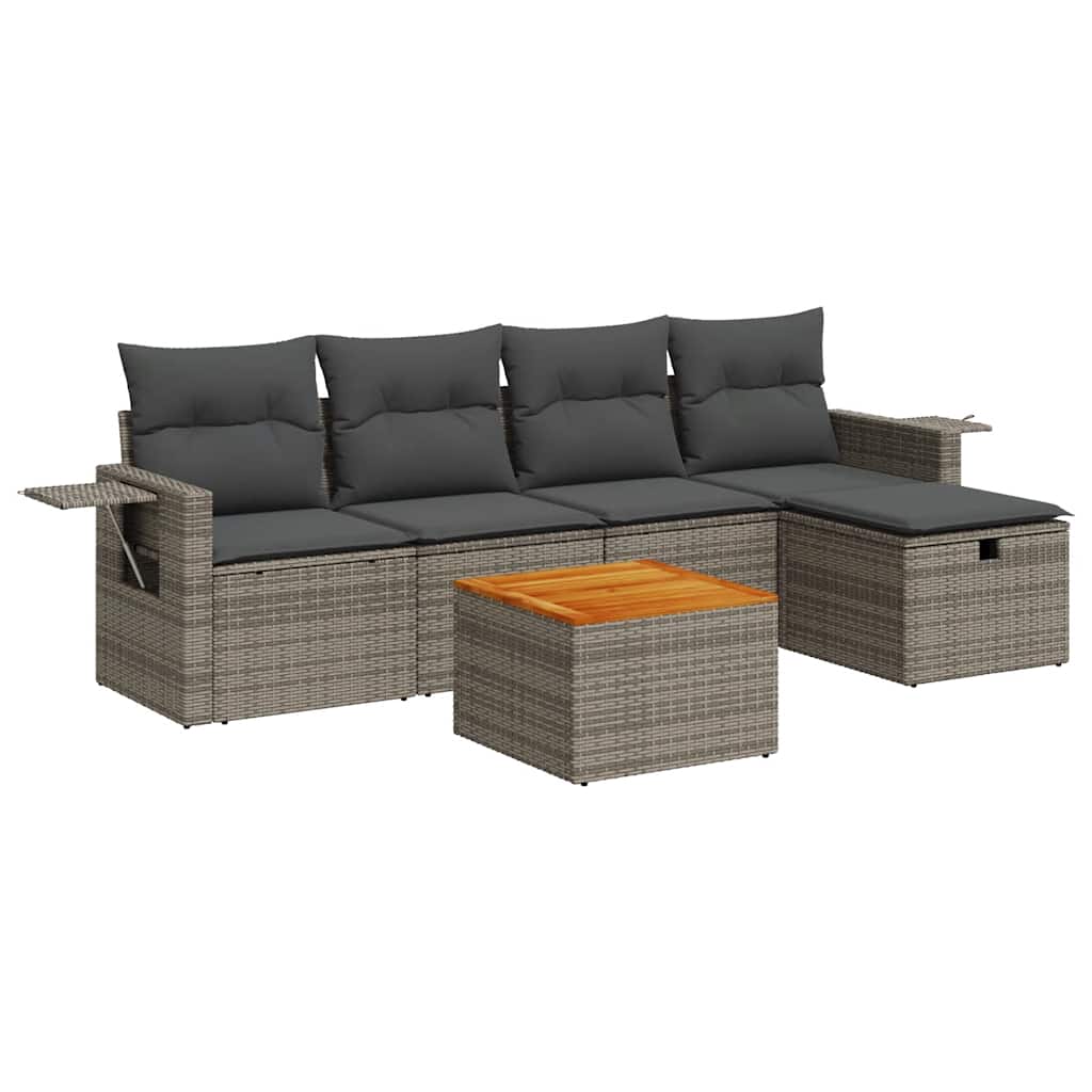 Set Divano da Giardino 6 pz con Cuscini Grigio in Polyrattan | homemem39