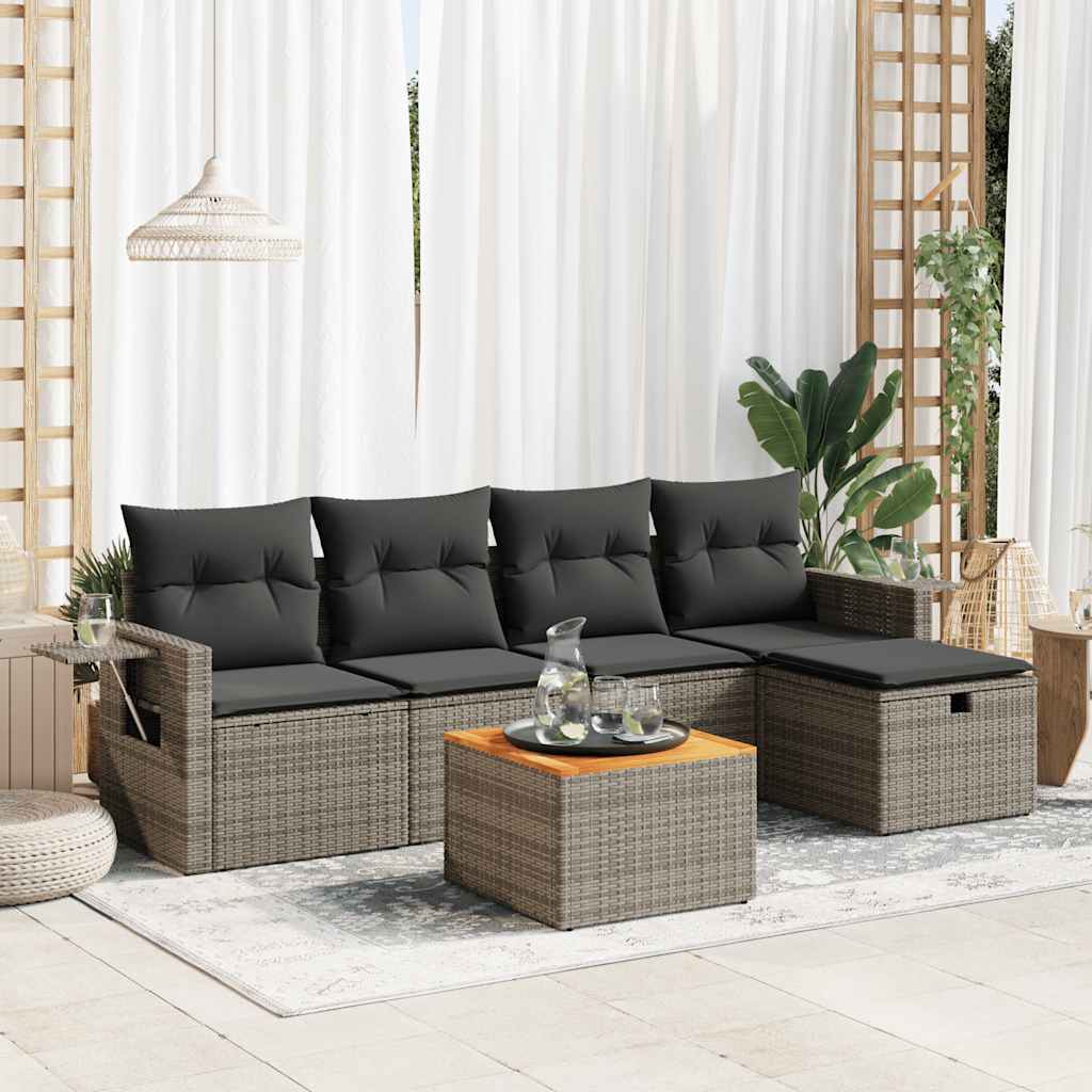 Set Divano da Giardino 6 pz con Cuscini Grigio in Polyrattan | homemem39
