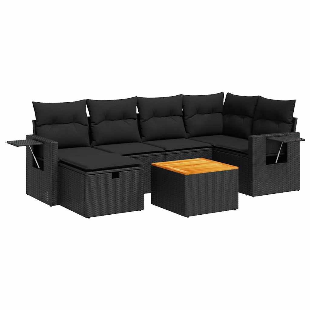 Set Divani da Giardino con Cuscini 7pz Nero Polyrattan | homemem39