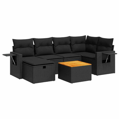 Set Divani da Giardino con Cuscini 7pz Nero Polyrattan | homemem39