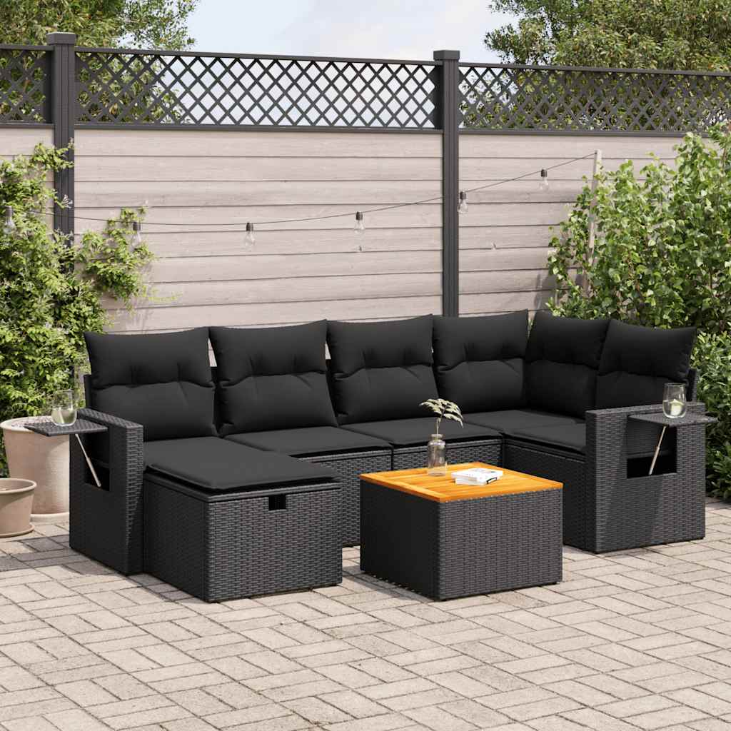 Set Divani da Giardino con Cuscini 7pz Nero Polyrattan | homemem39