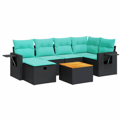 Set Divani da Giardino con Cuscini 7pz Nero Polyrattan | homemem39