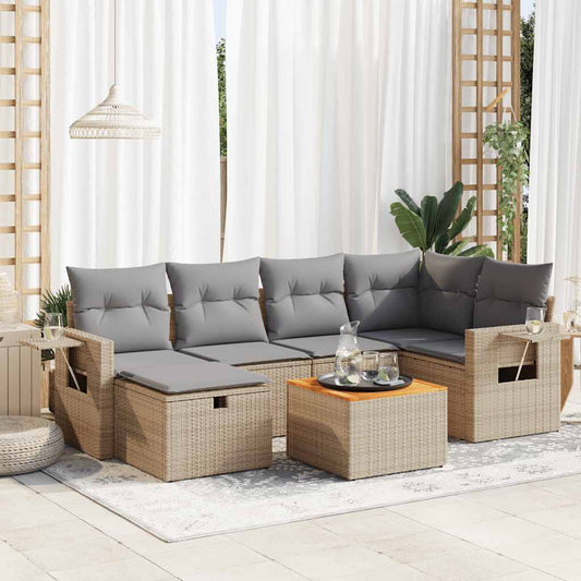 Set Divani da Giardino 7 pz con Cuscini Beige in Polyrattan